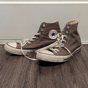 Grey Converse All-Star High Tops, well worn Chuck Taylors